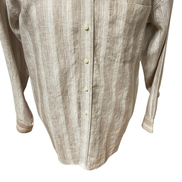 Jos. A. Bank Traveler’s Collection Linen Long Sleeve Button Shirt M Beige Stripe - Picture 3 of 11